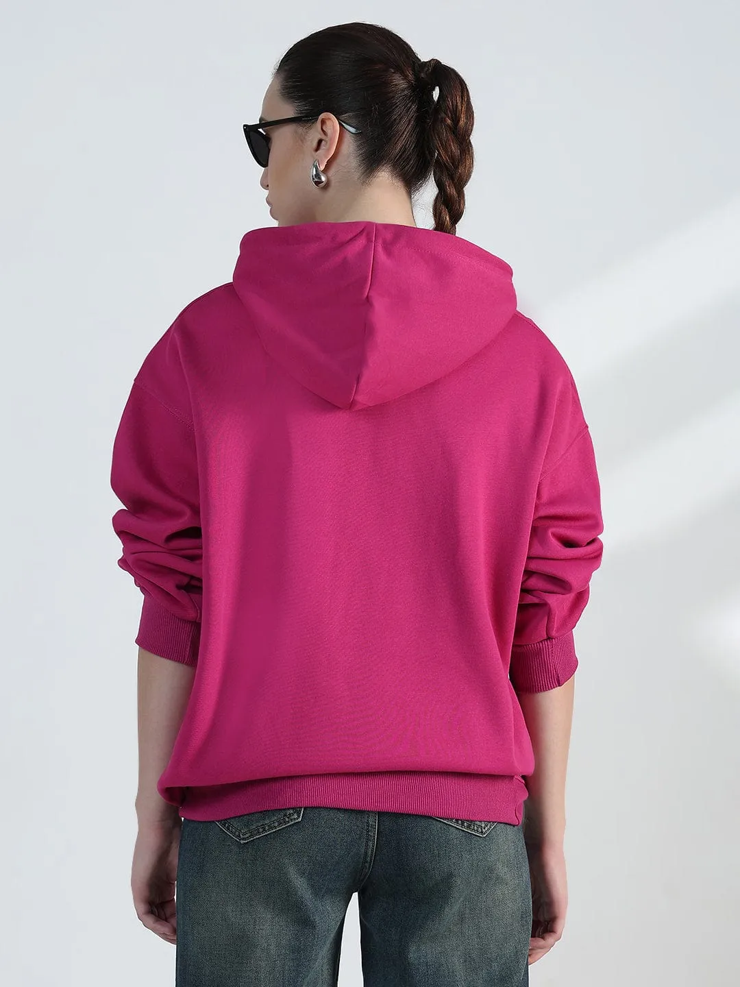 lace accents Women's Pink Oversized Hoodie