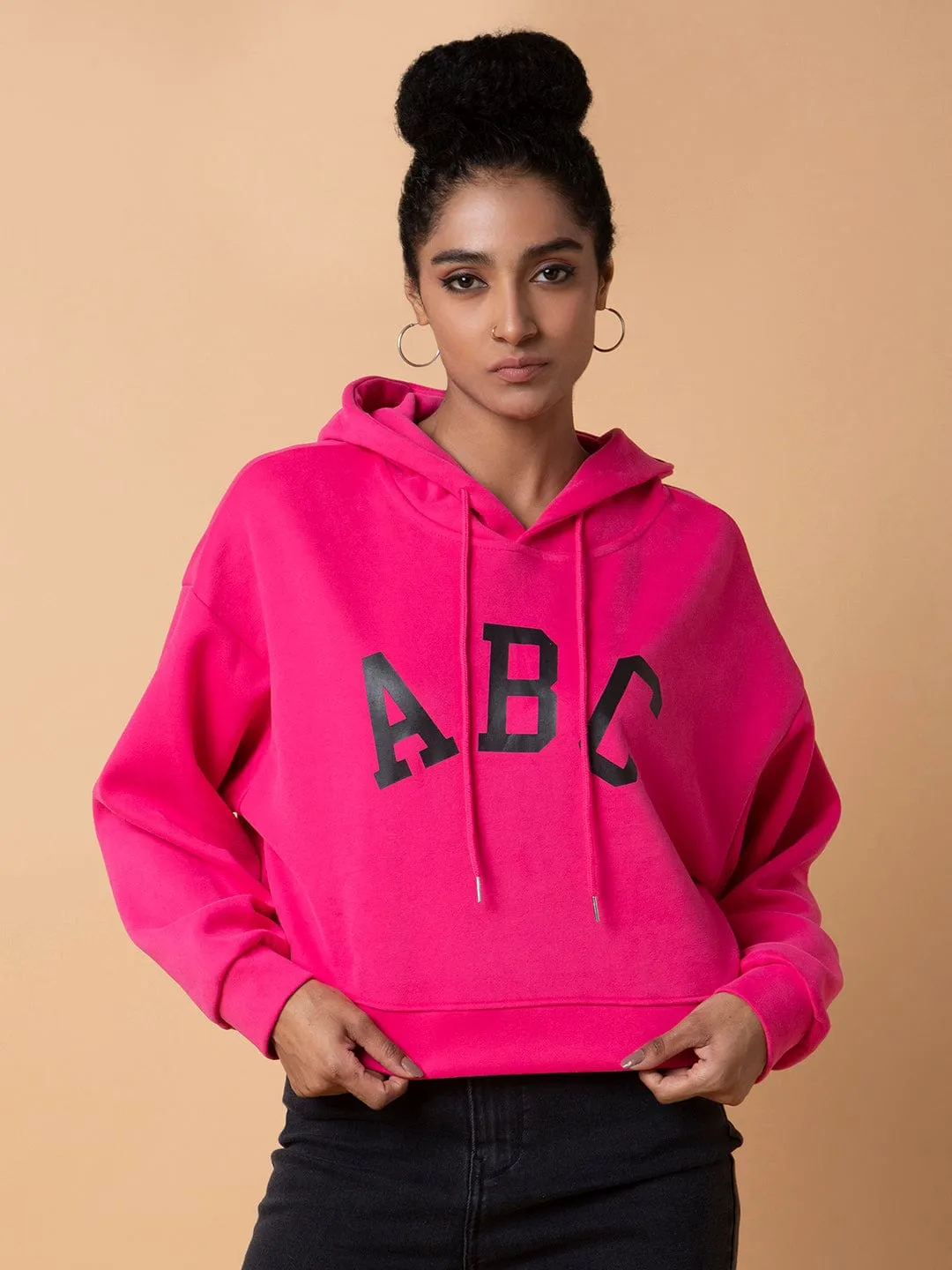 Women's Pink Printed Hoodie Weekend Casual Odor-resistant