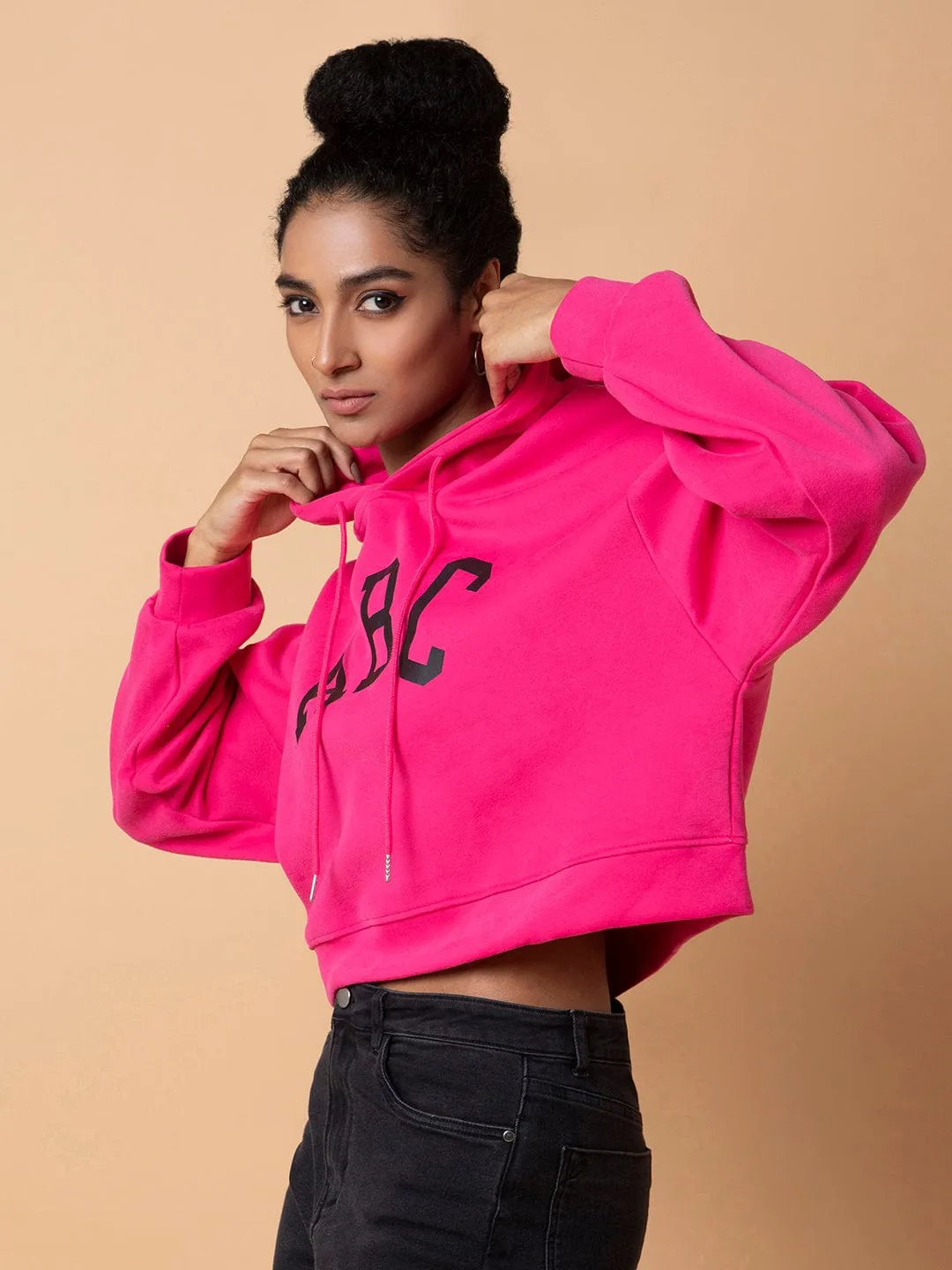 Women's Pink Printed Hoodie Relaxed Layers