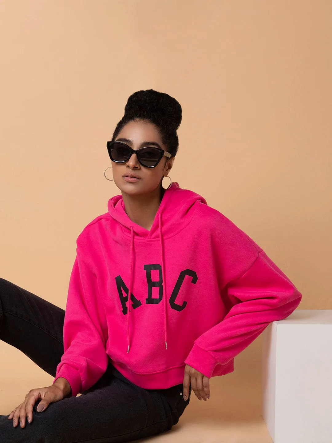 simple design Weekend Casual Women's Pink Printed Hoodie