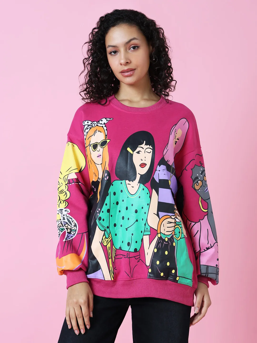 Women's Pink Printed Sweatshirt vacation wear