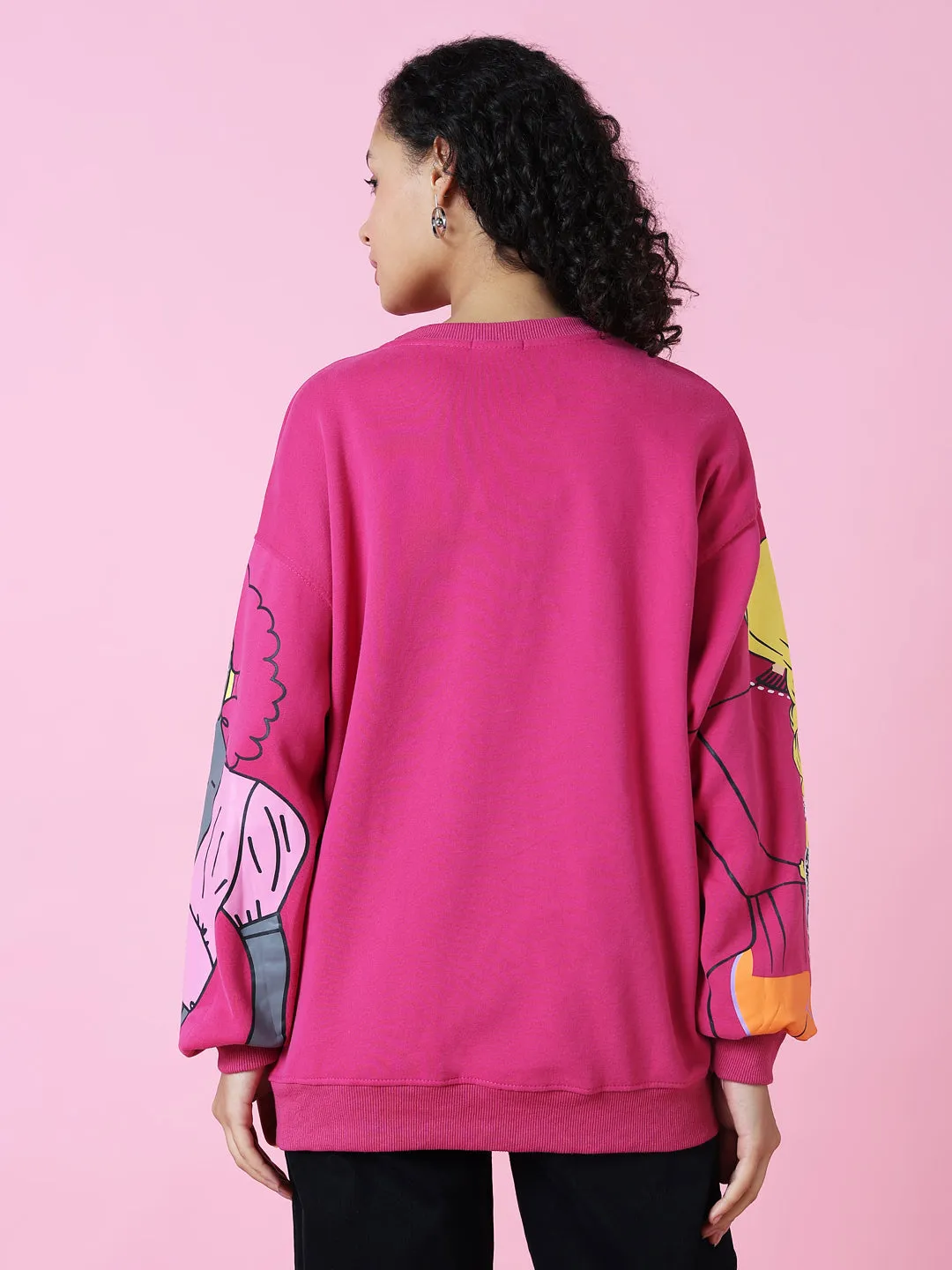 Soft Texture Casual Style Women's Pink Printed Sweatshirt