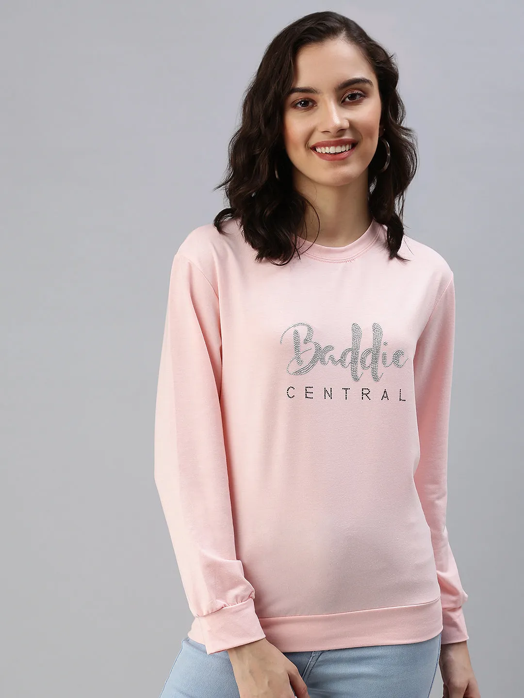 Women's Pink Printed Sweatshirt Core Chic Weekend Sporty