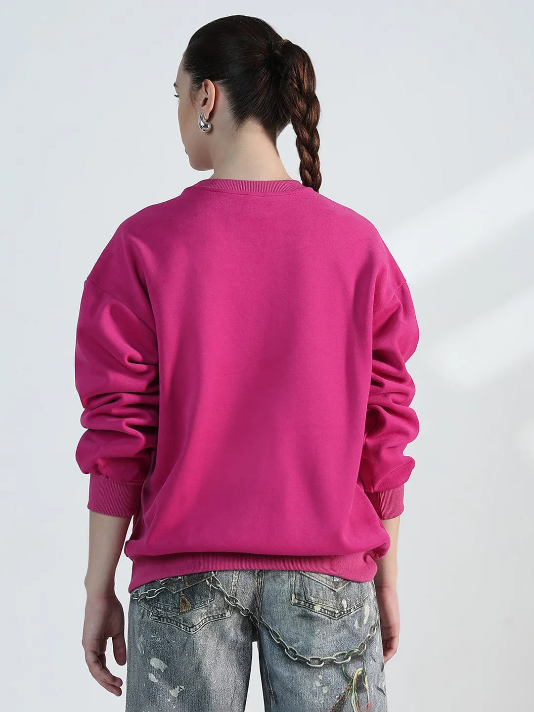 Women's Pink Round Neck Oversized Sweatshirt Cool Shades