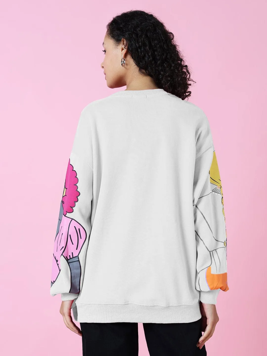 Printed Travel Active Women's Pop Art Print Pink Oversized Sweatshirt