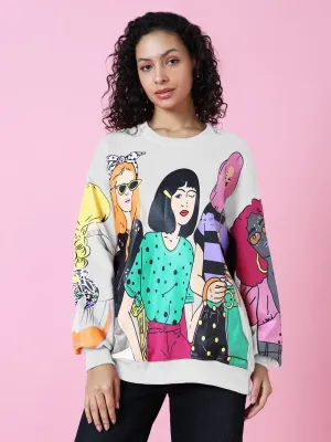 Women's Pop Art Print Pink Oversized Sweatshirt twill Hoodie Style