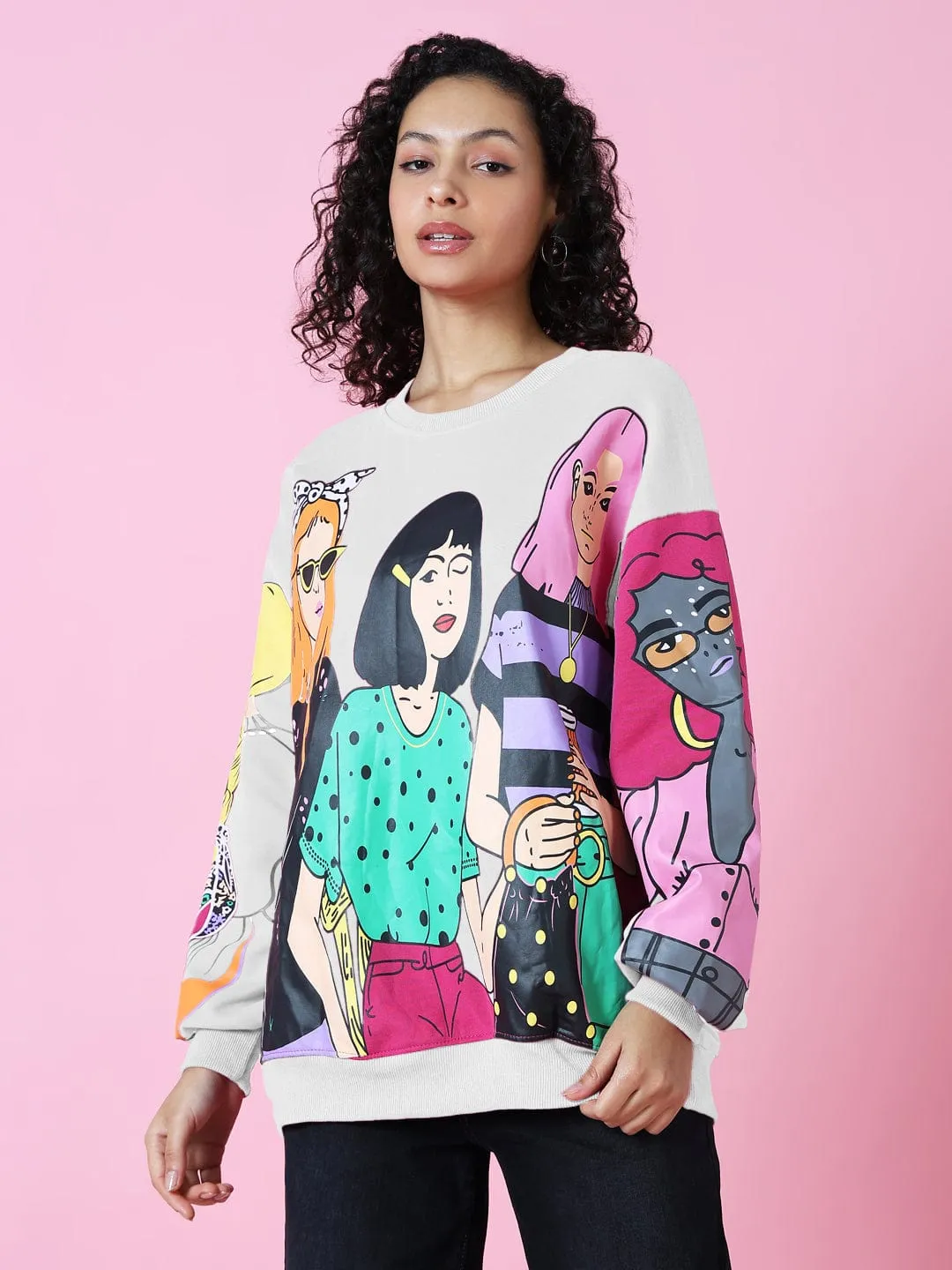 Women's Pop Art Print Pink Oversized Sweatshirt Essential Layer Classic Hoodie