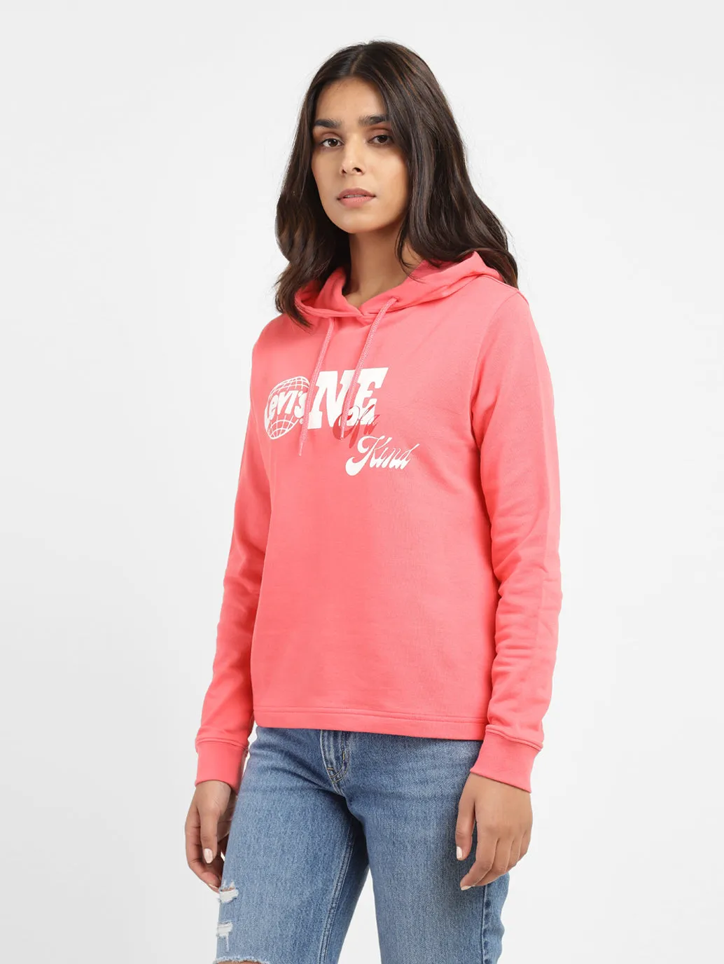 Shrink resistant Women's Printed Pink Hooded Sweatshirt