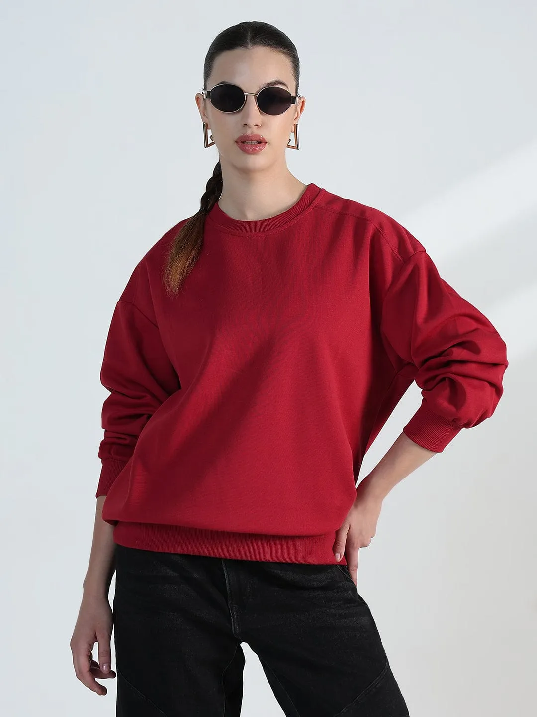 Casual apparel Personalized Women's Red Round Neck Oversized Sweatshirt