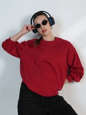 product smooth sleekness Women's Red Round Neck Oversized Sweatshirt