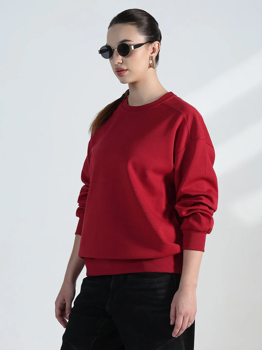 product glove protection Women's Red Round Neck Oversized Sweatshirt