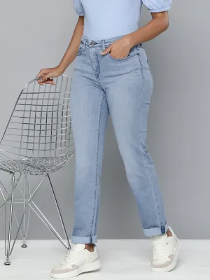 Women's Redloop 312 Blue Straight Fit Mid Rise Jeans Stretch Road Trip Brunch Outfit Day Out Style