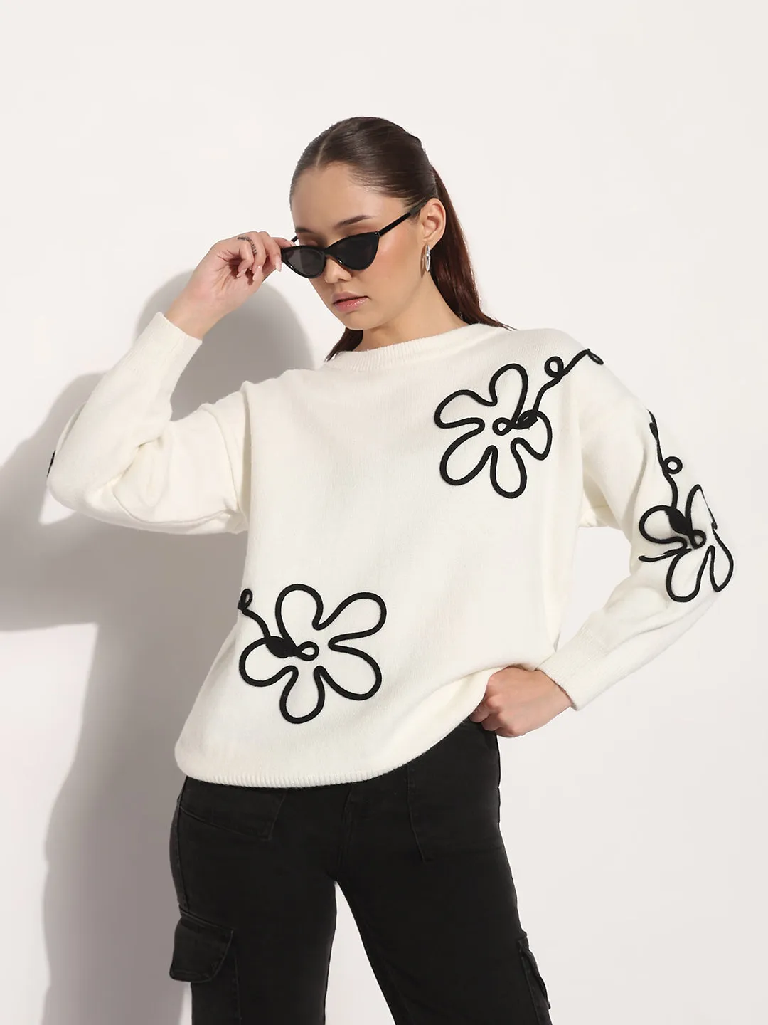 Women's Ribbed White Round Neck Knitted Top product launch