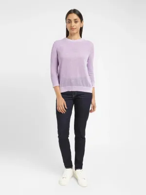 Leisure Look Women's Self Design Lilac Crew Neck Sweater