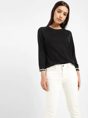 Women's solid round neck sweater Fashion Fit