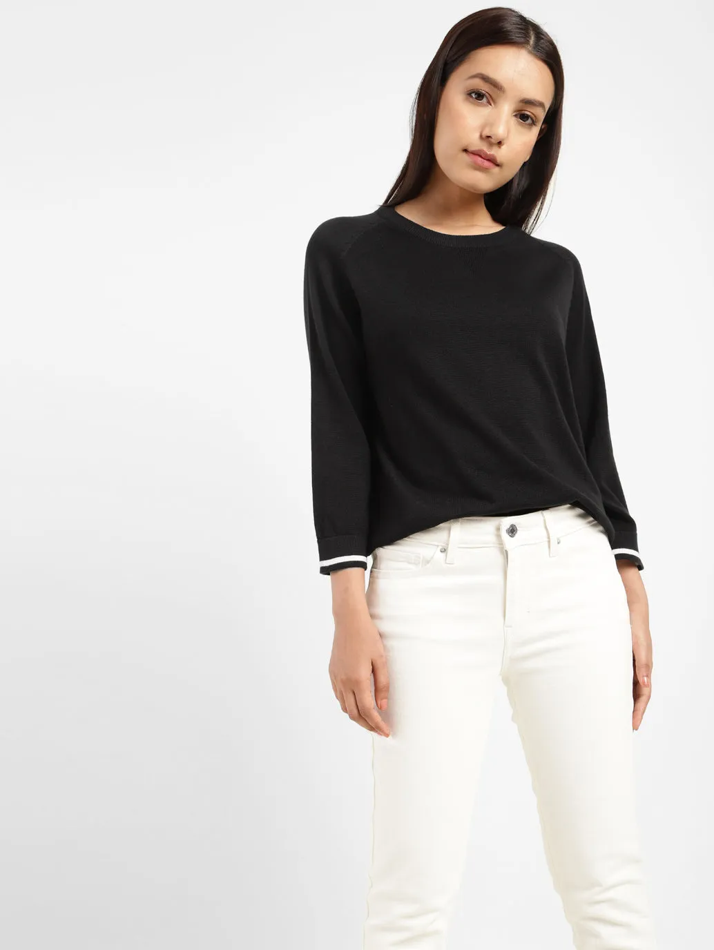 Reinforced Hem Everyday Neutral Women's solid round neck sweater