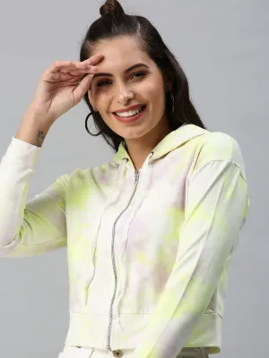 Trendy Vibes Women's Solid White Printed Hooded Sweatshirt