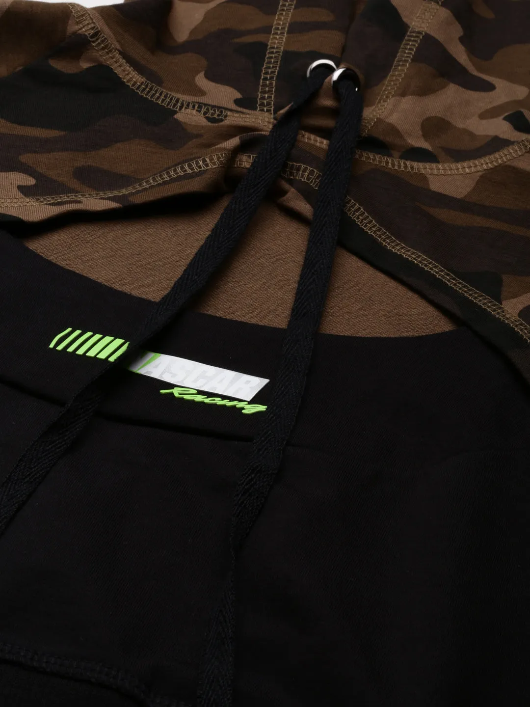 Women's Taupe Camouflage Printed Hooded Crop Sweatshirt Casual Vibes