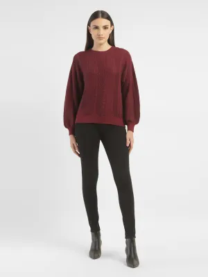 Women's Textured Maroon Crew Neck Sweater Simple Outfit Zero Waste Production