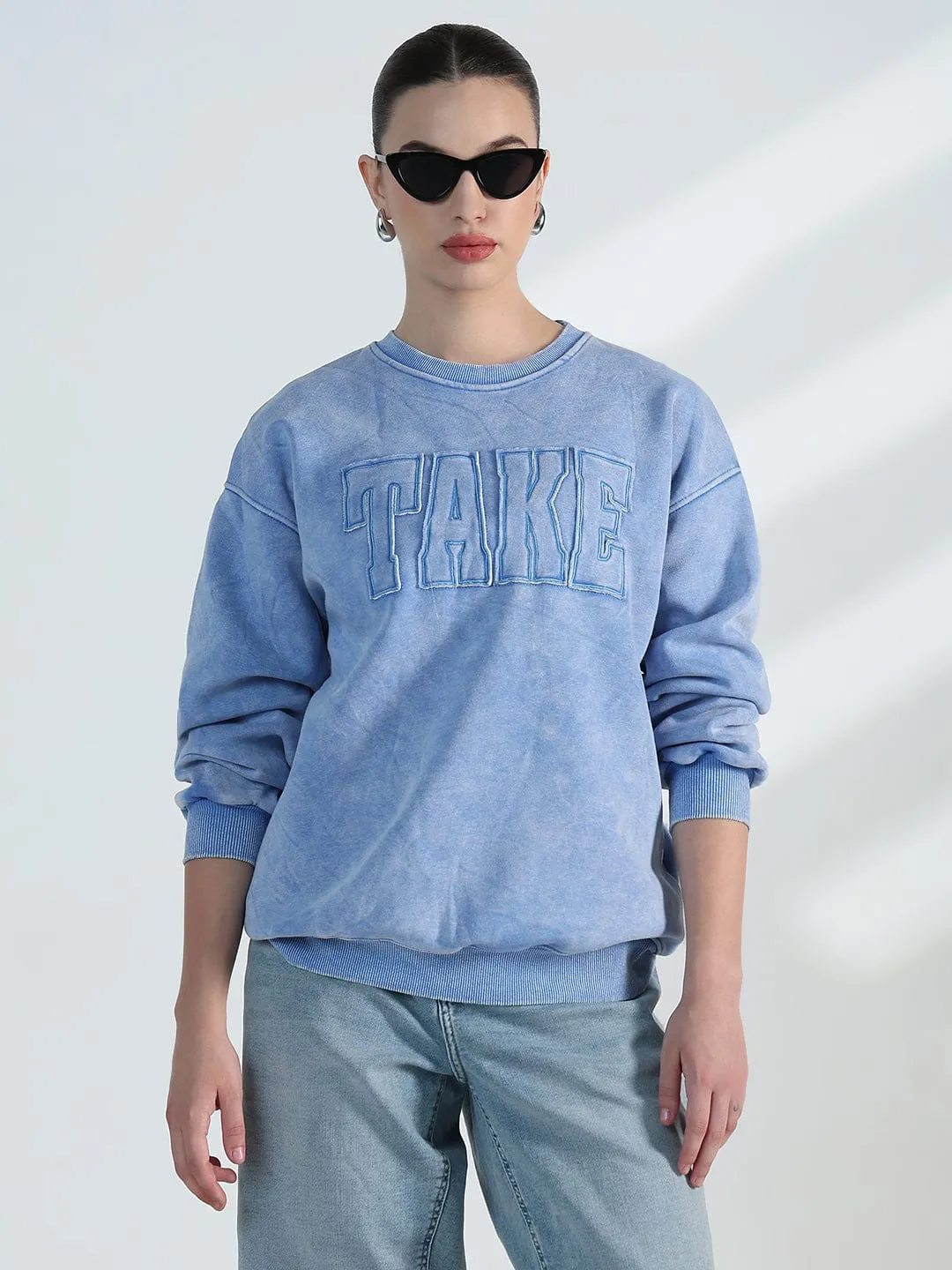 Women's Typography Blue Round Neck Oversized Sweatshirt product bright vibrancy product linen breathability