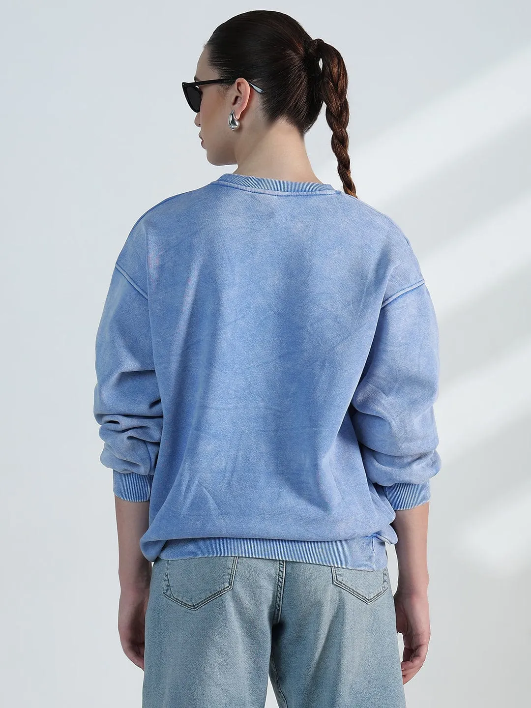 Daily Style good for yoga Women's Typography Blue Round Neck Oversized Sweatshirt