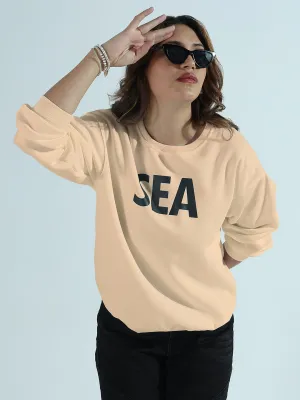 product satin lining luxury product affordable accessibility Women's Typography Printed Beige Oversized Round Neck Sweatshirt
