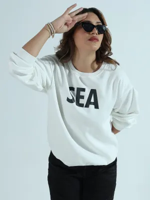 Trendy Outfit Women's Typography Printed White Oversized Round Neck Sweatshirt