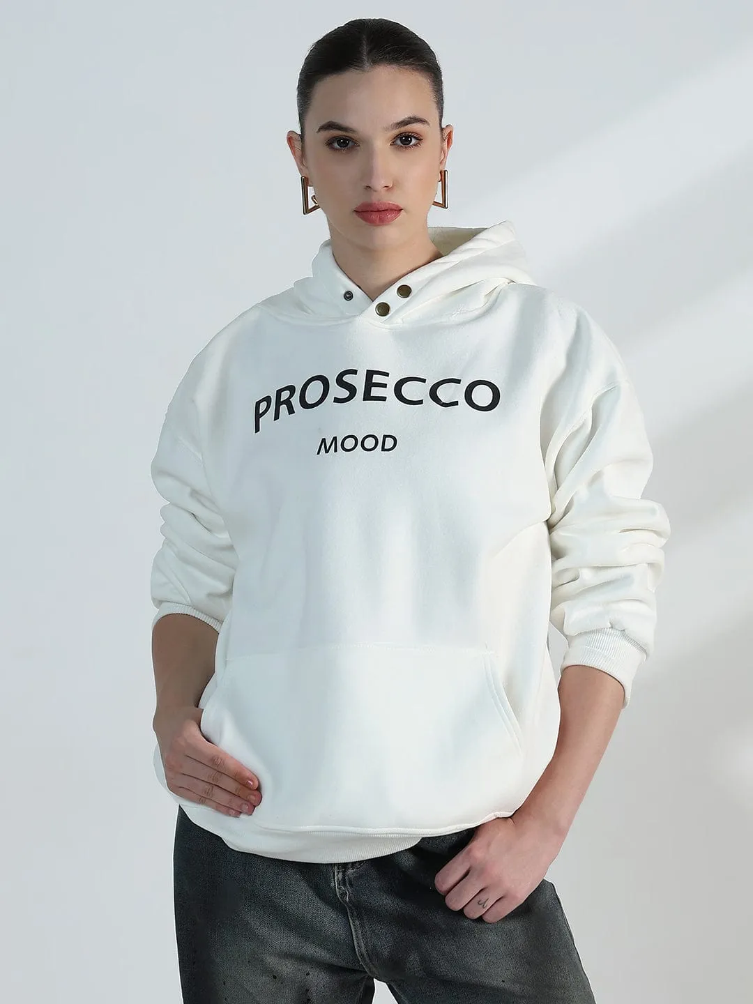 Shrink resistant appropriate for hiking Women's Typography White Oversized Hoodie