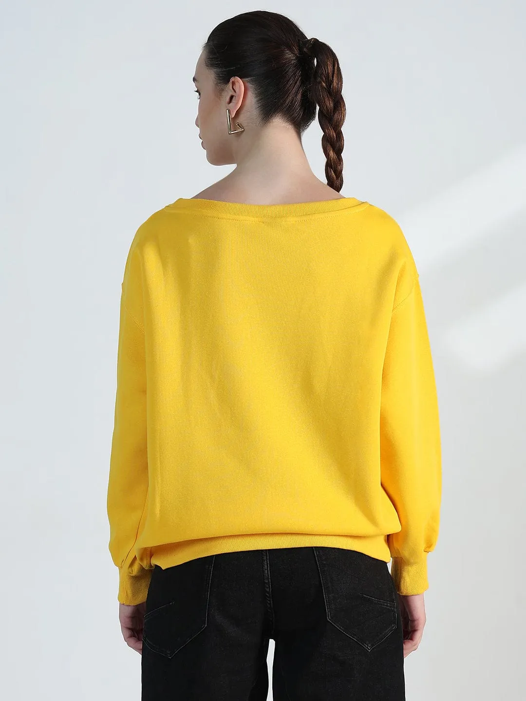 Women's Typography Yellow Scoop Neck Oversized Sweatshirt Casual Hoodie Outdoor Sporty