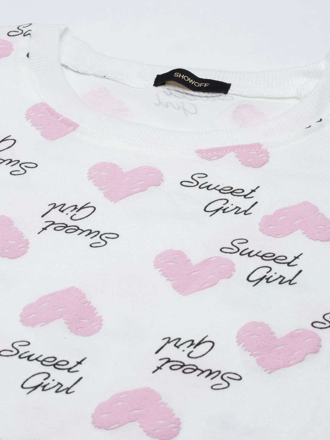 Women's White Conversational Printed Cotton Sweatshirt running suitable