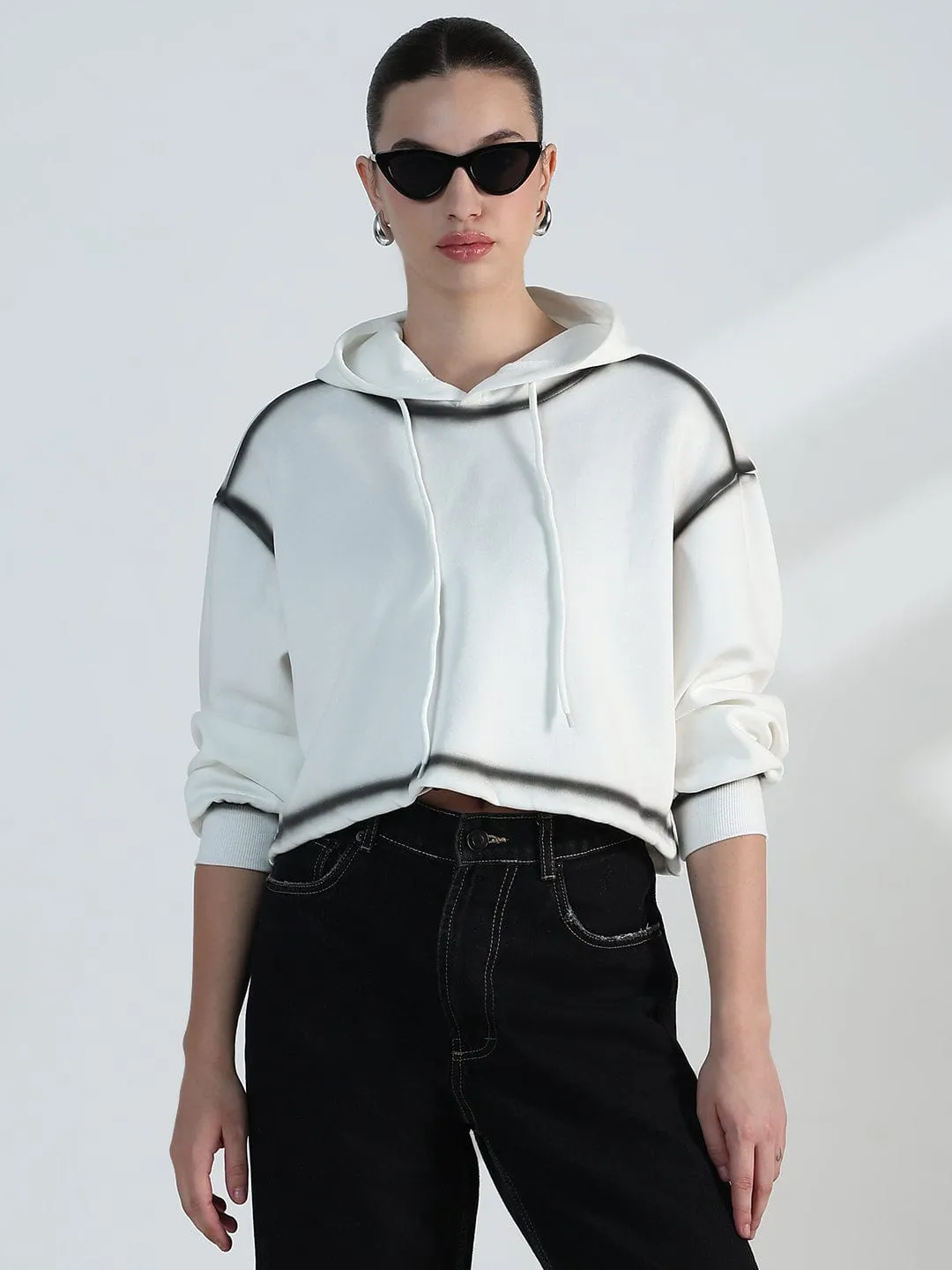 Versatile Design Women's White Oversized Hooded Sweatshirt