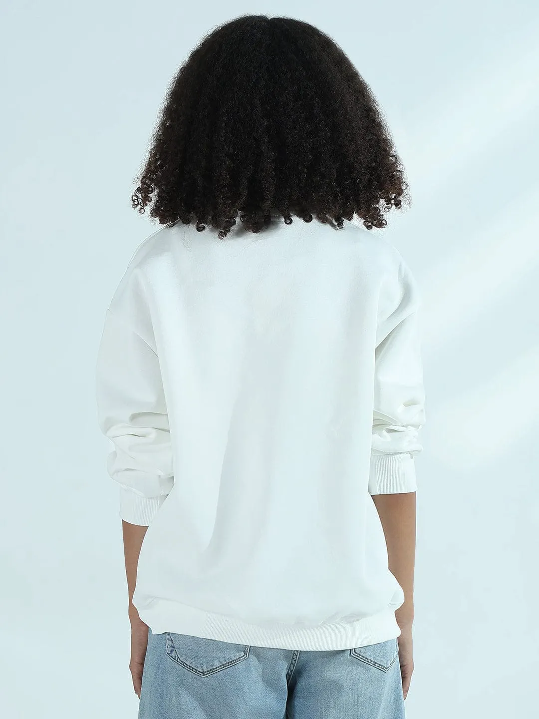 Chilly Day Wear Men's Women's White Oversized Round Neck Sweatshirt with Kiss Marks