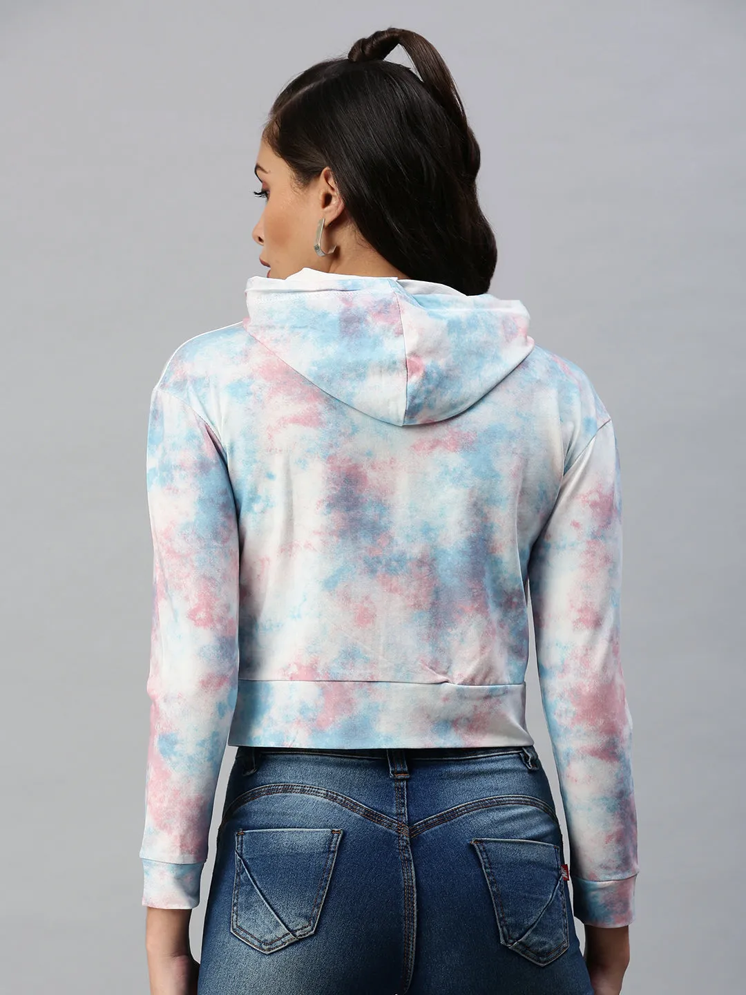 Women's White Printed Hooded Front - Open Crop Sweatshirt product sale