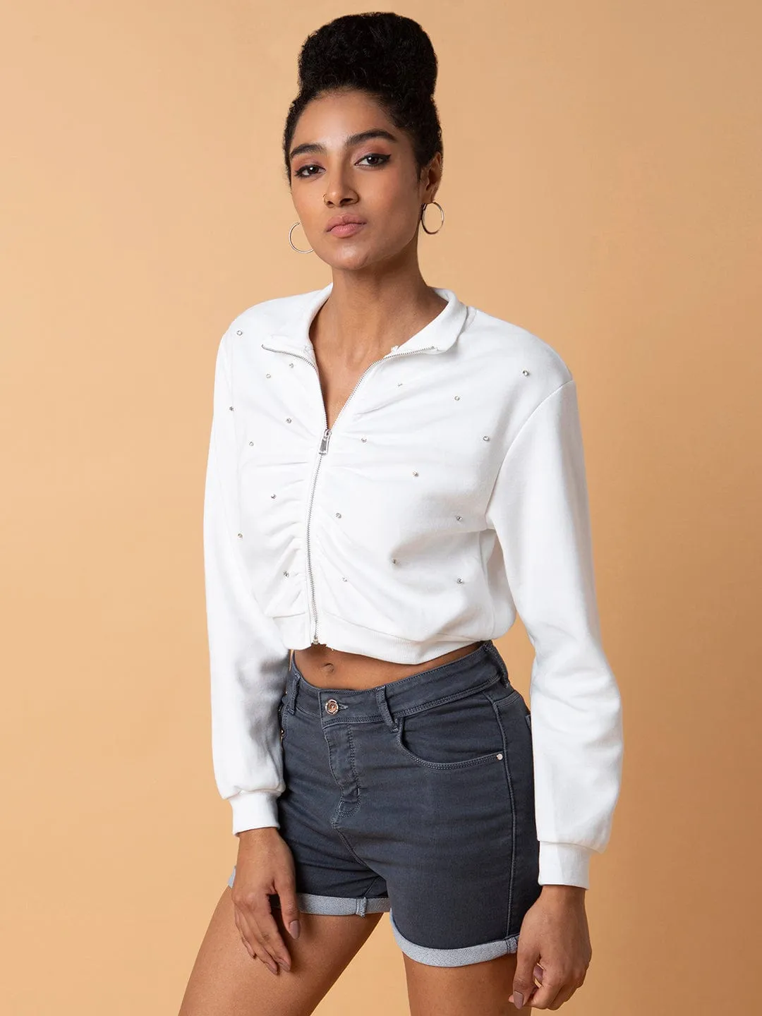 Women's White Solid Sweatshirt mountain style Travel Companion