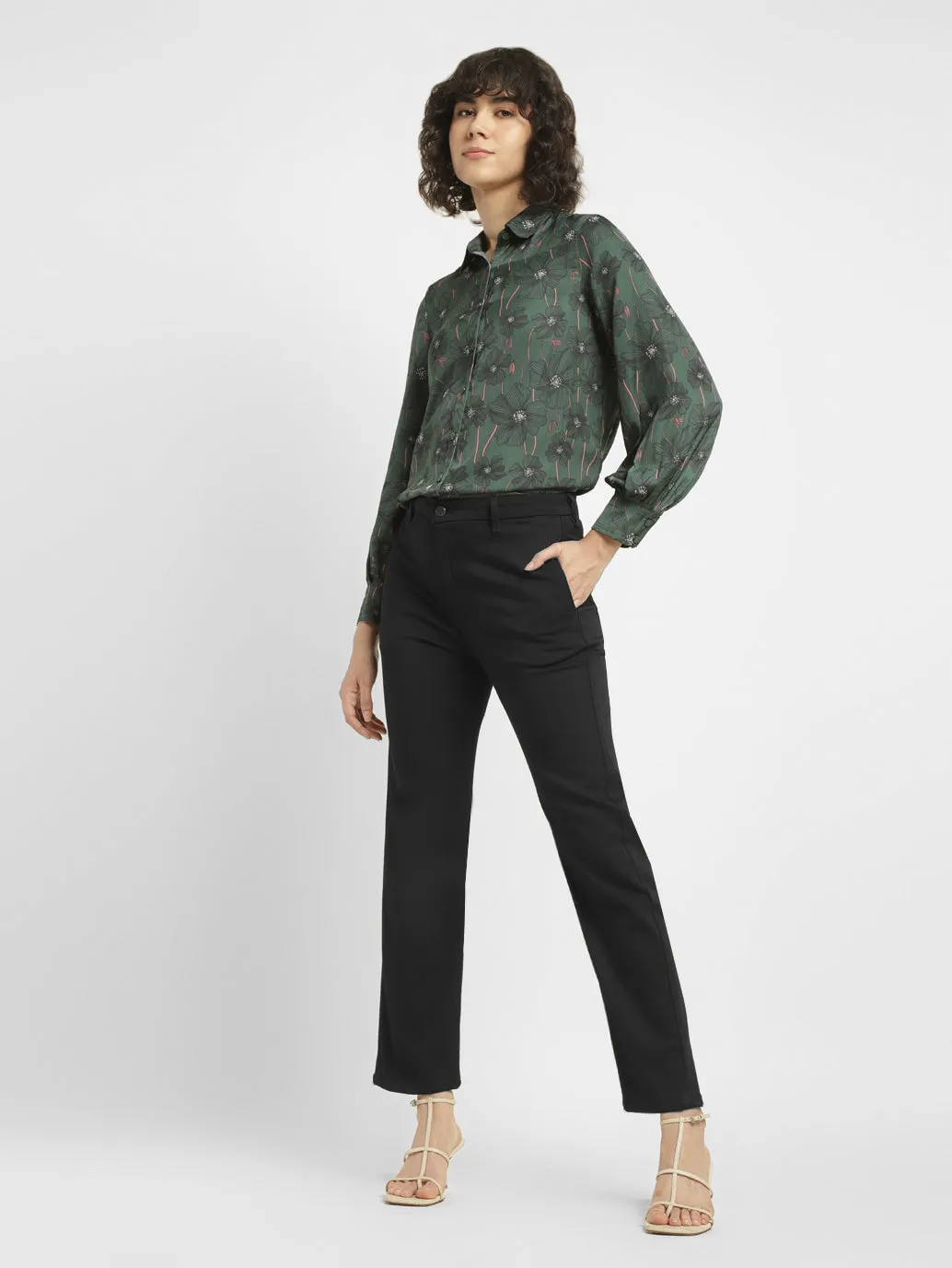 Minimalist Pocket Layout Morning Stroll Music Event Office Wear Women's Redloop Black Wedgie Straight Fit Mid Rise Jeans