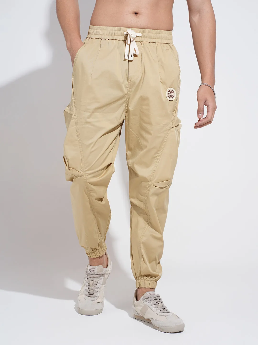 Men's Beige Relaxed Fit Joggers Crisp Design Ready For Action
