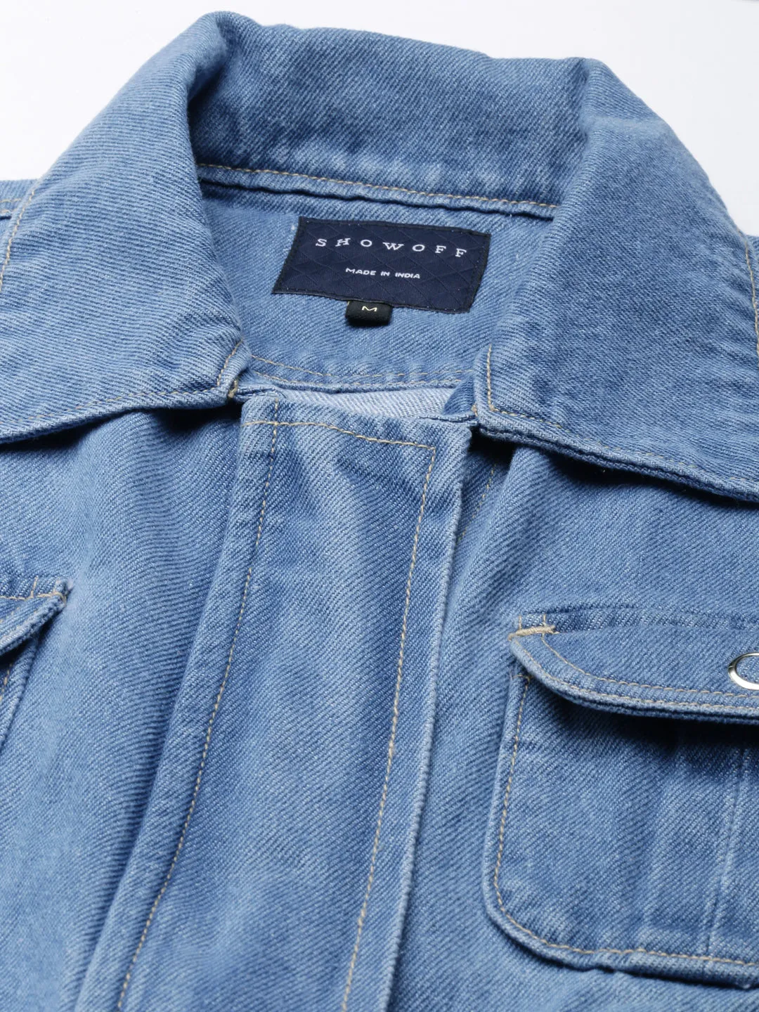 Women's Blue Spread Collar Denim Jacket Neutral palette