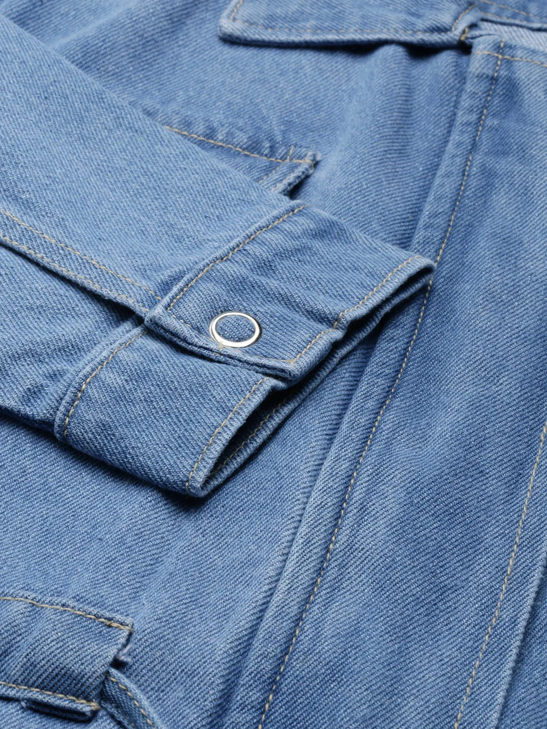 Women's Blue Spread Collar Denim Jacket Wrinkle resistant fabric Reinforced Shoulder Protection