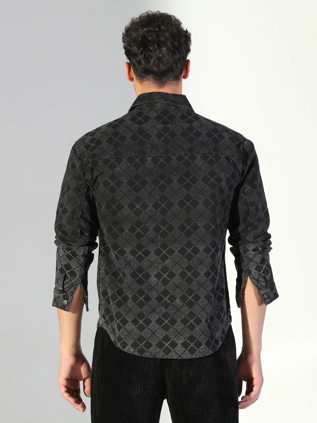 Basic Comfort Men's Geometric Grey Shacket