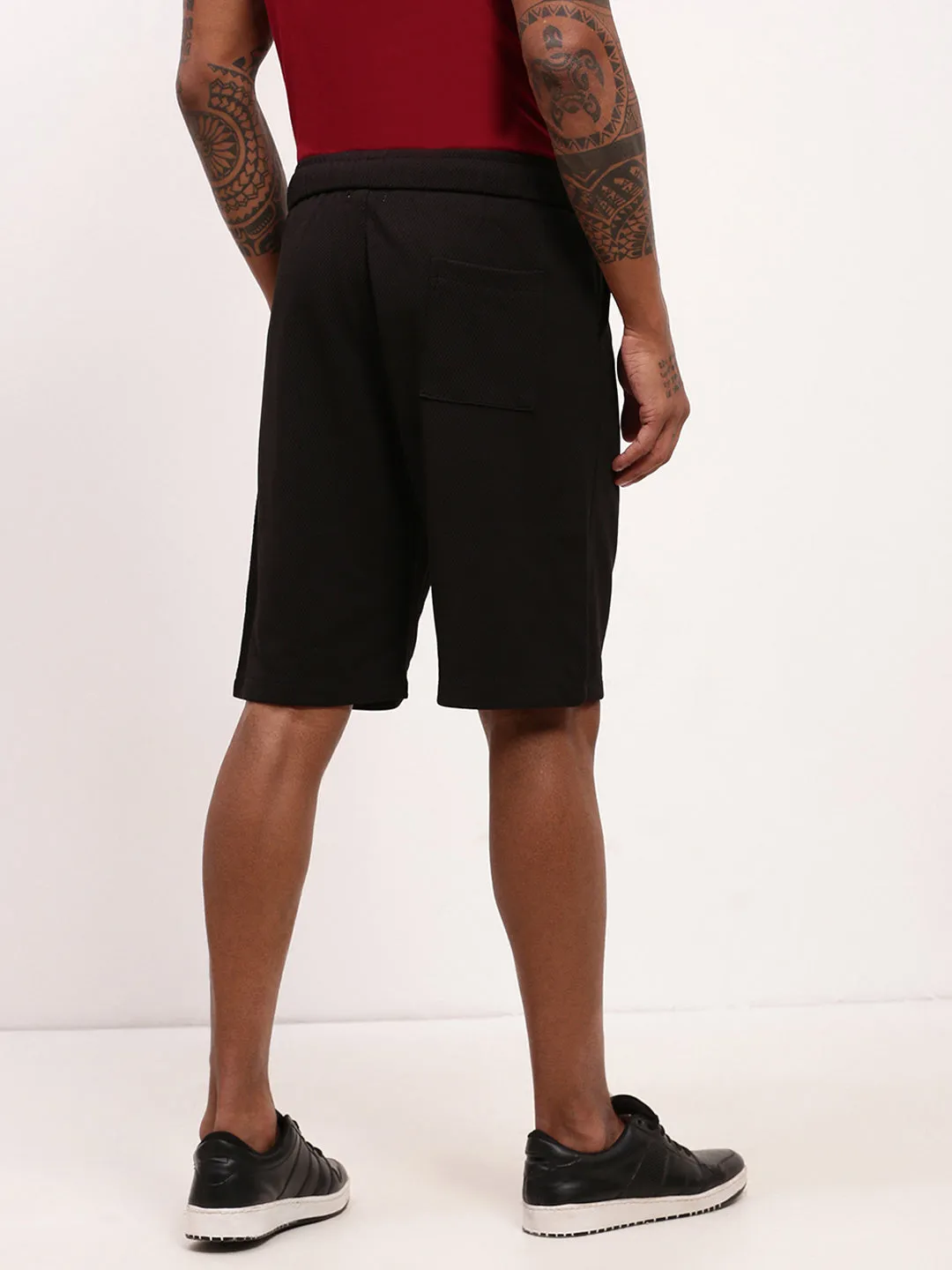 Men's Black Solid Mid-Rise Cotton Shorts All Day Flex Fit Animal Print