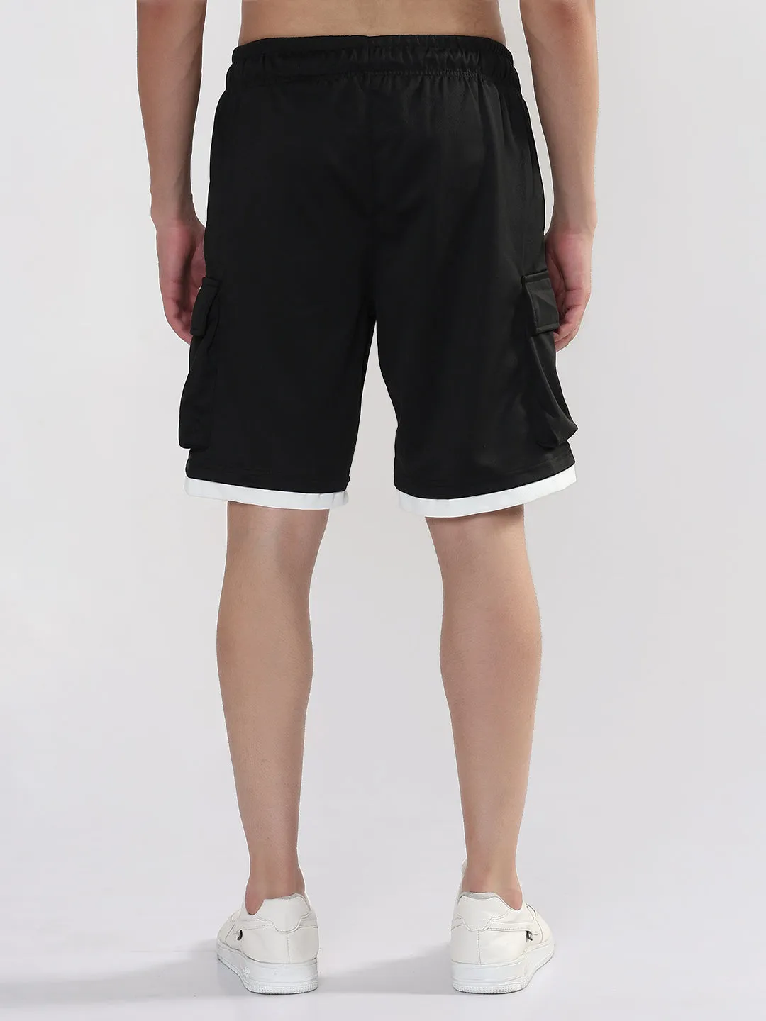 mesh ventilation Men's Black Athleisure Relaxed Fit Shorts