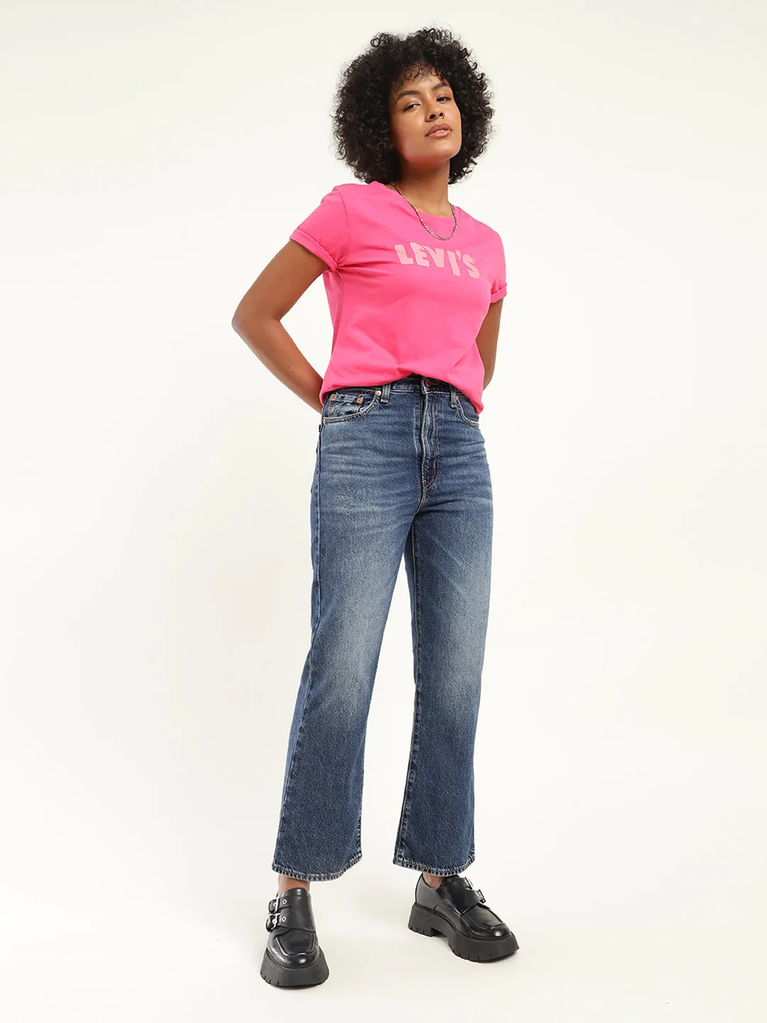 Women's Blue Bootcut Fit High Rise Jeans Tailored Design Morning Stroll Music Event Office Wear