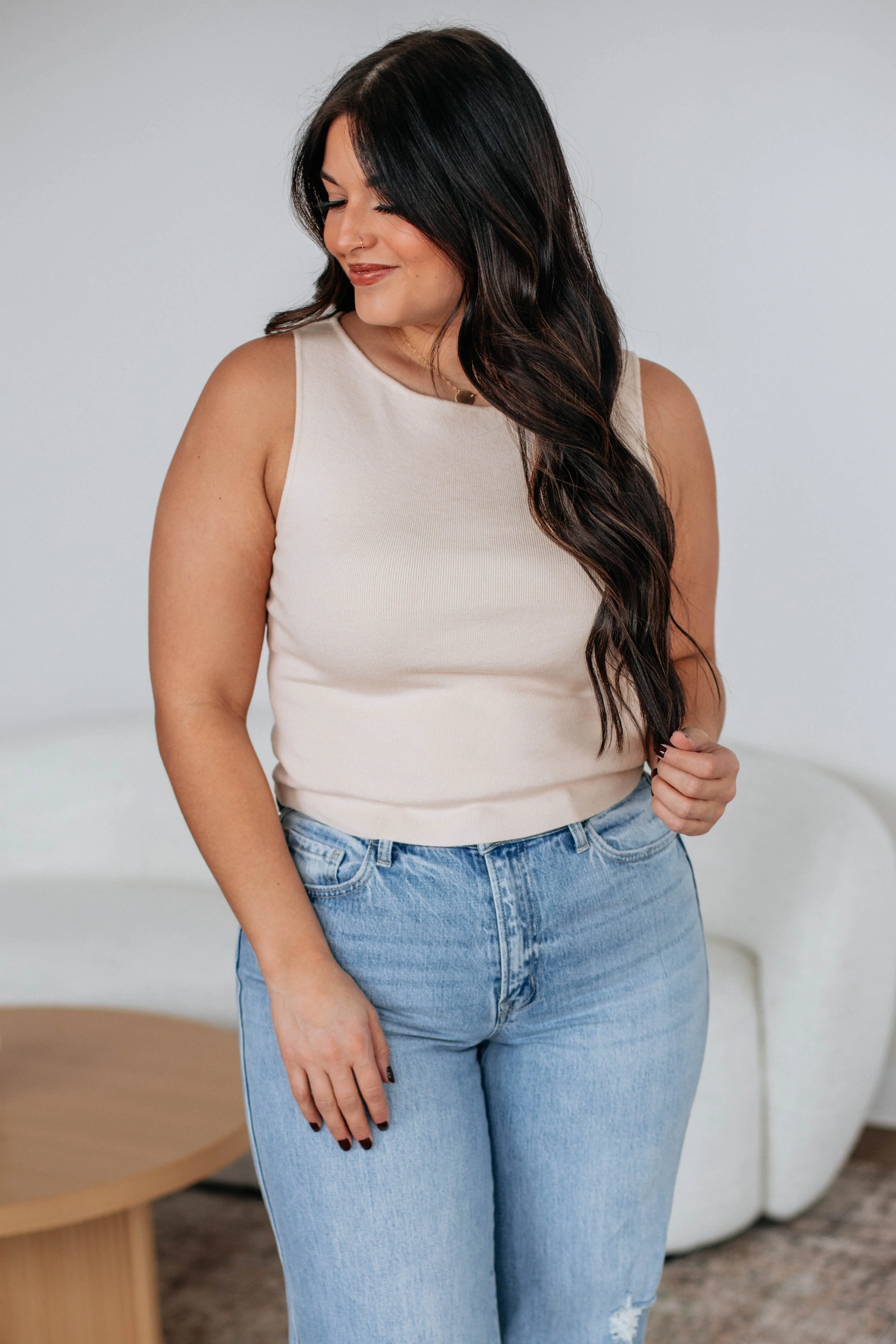 Recycled Polyester Zari Sweater Tank - Cream