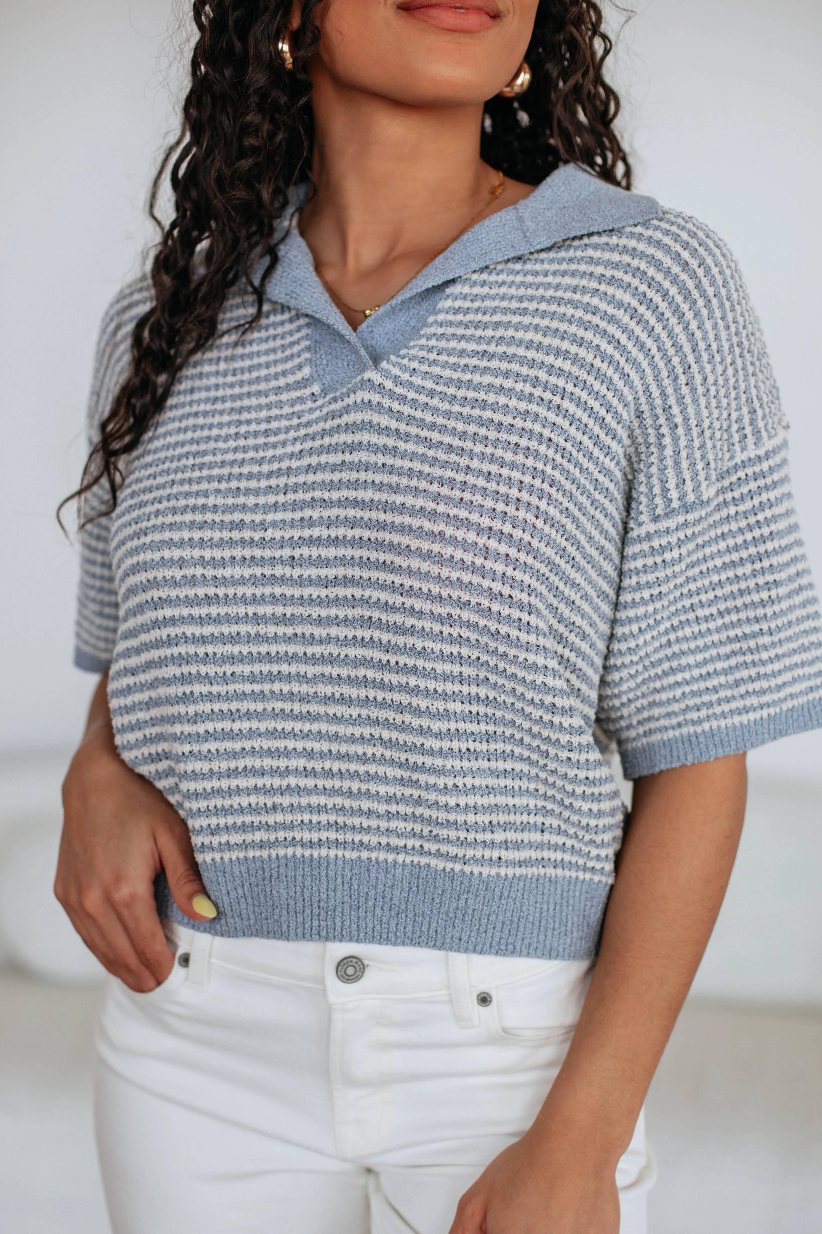 Seamless Stitch Construction TemperatureRegulating Fabric Zeldine Knit Top - Slate Blue Mix