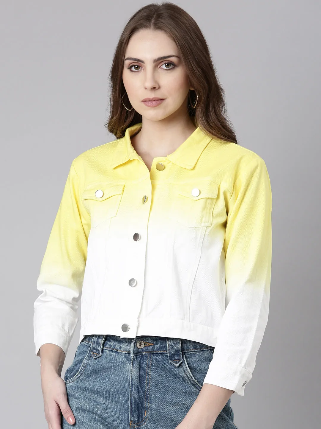 Women's Yellow Ombre Denim Jacket Cashmere Blend