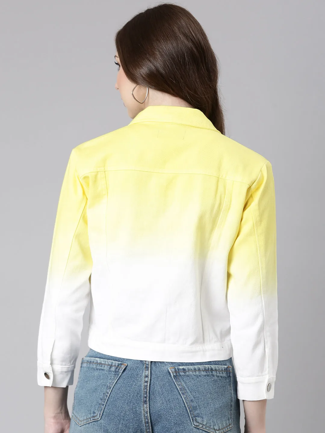 Button Fastenings Women's Yellow Ombre Denim Jacket